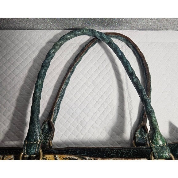 Patricia Nash Tooled Leather Satchel Convertible Hand / Shoulder Bag Teal Floral - Picture 9 of 16